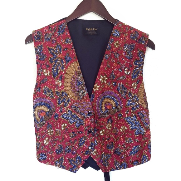 Match-Ups by Natco Jackets & Blazers - Vtg MatchUps NATCO fall leaves turkeys beaded vest